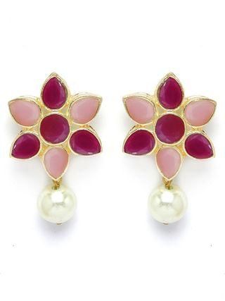 Gold Plated Pearl Beaded Royal Pink and Baby Pink Kundan Stone Choker Necklace Set for Women