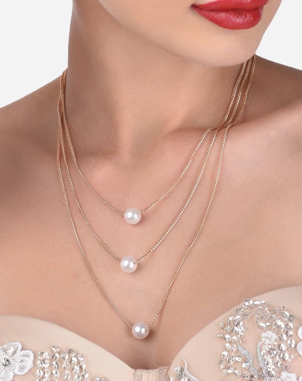 White Moti Pendant With Gold Plated Chain for Women