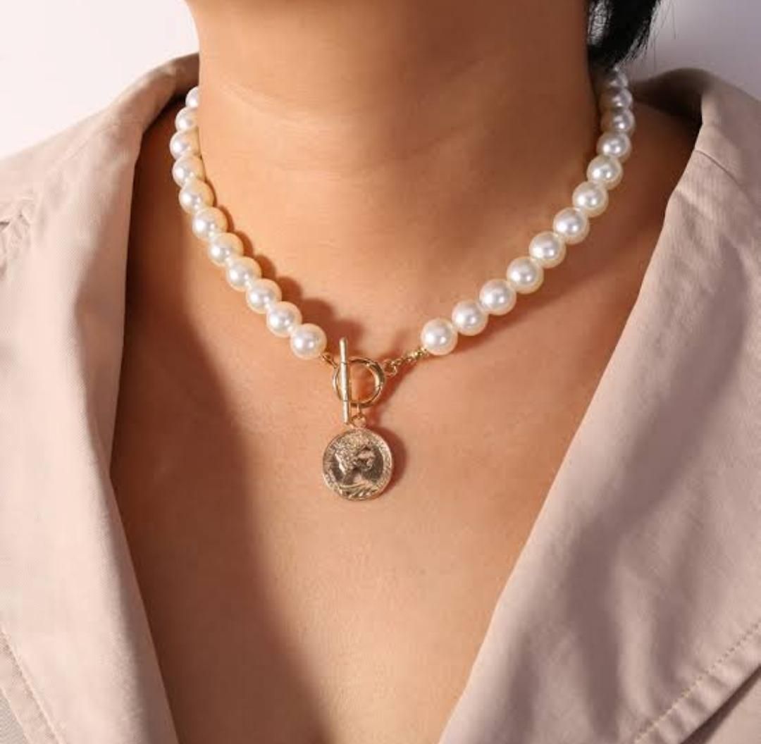 Pearl Coin Chain Necklace For Women