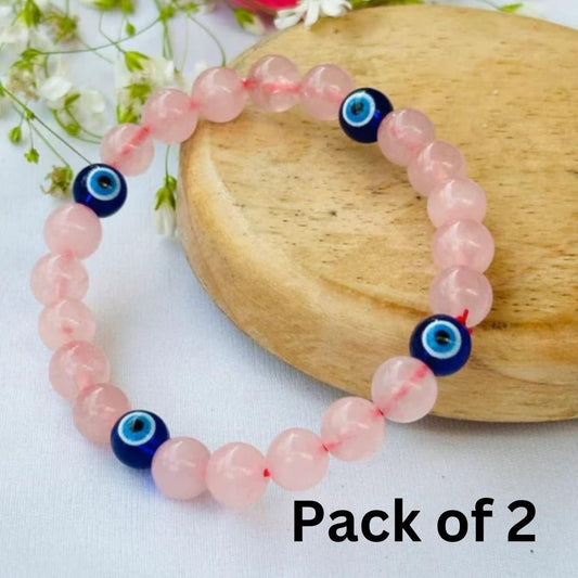 Love and Relationship Protect Bracelet (Rose Quartz with Evil Eye) (Pack of 2) #SpiritualCollection