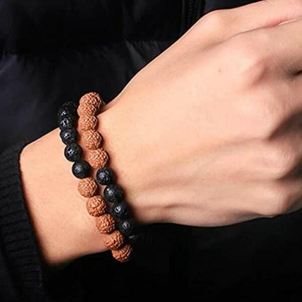 Authentic 5 Mukhi Rudraksha With Black Agate Beaded Bracelet #SpiritualCollection