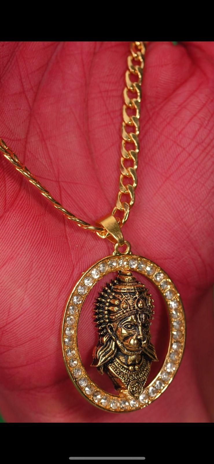 Gold-plated Hanuman Face Diamond Alloy Pendant Locket Set #SpiritualCollection