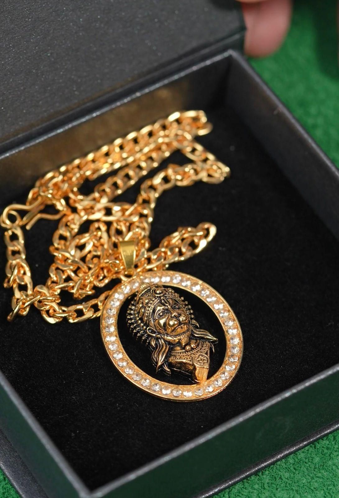 Gold-plated Hanuman Face Diamond Alloy Pendant Locket Set #SpiritualCollection