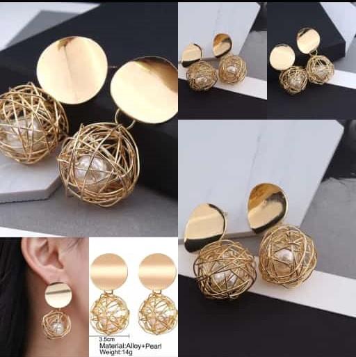 Dangle Gold Double Disk Earrings For Women and Girls