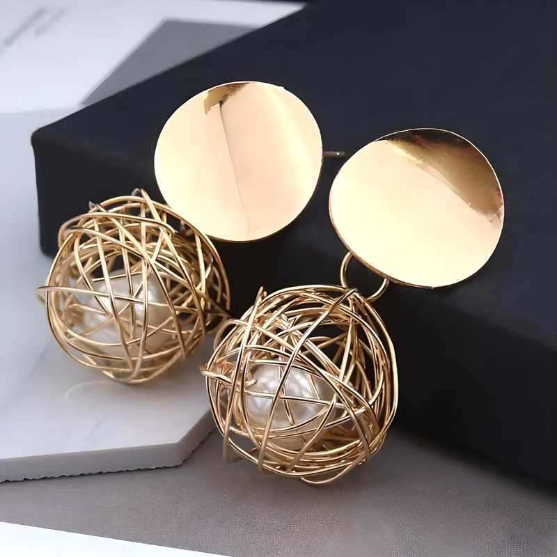 Dangle Gold Double Disk Earrings For Women and Girls