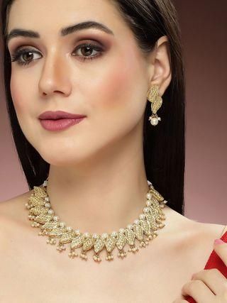 Gold Plated Kundan Peal Jewellery Set for Women